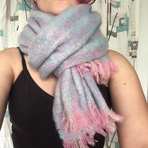 Vintage Irish Wool Scarf Pink Blue